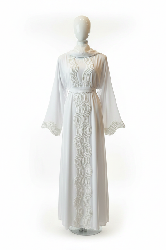 Abaya helkroppsvy vit bakgrund