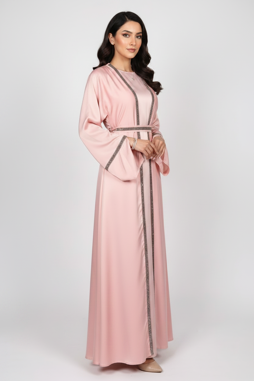 Abaya Satin - trekvartsvy utan hijab, studiobakgrund