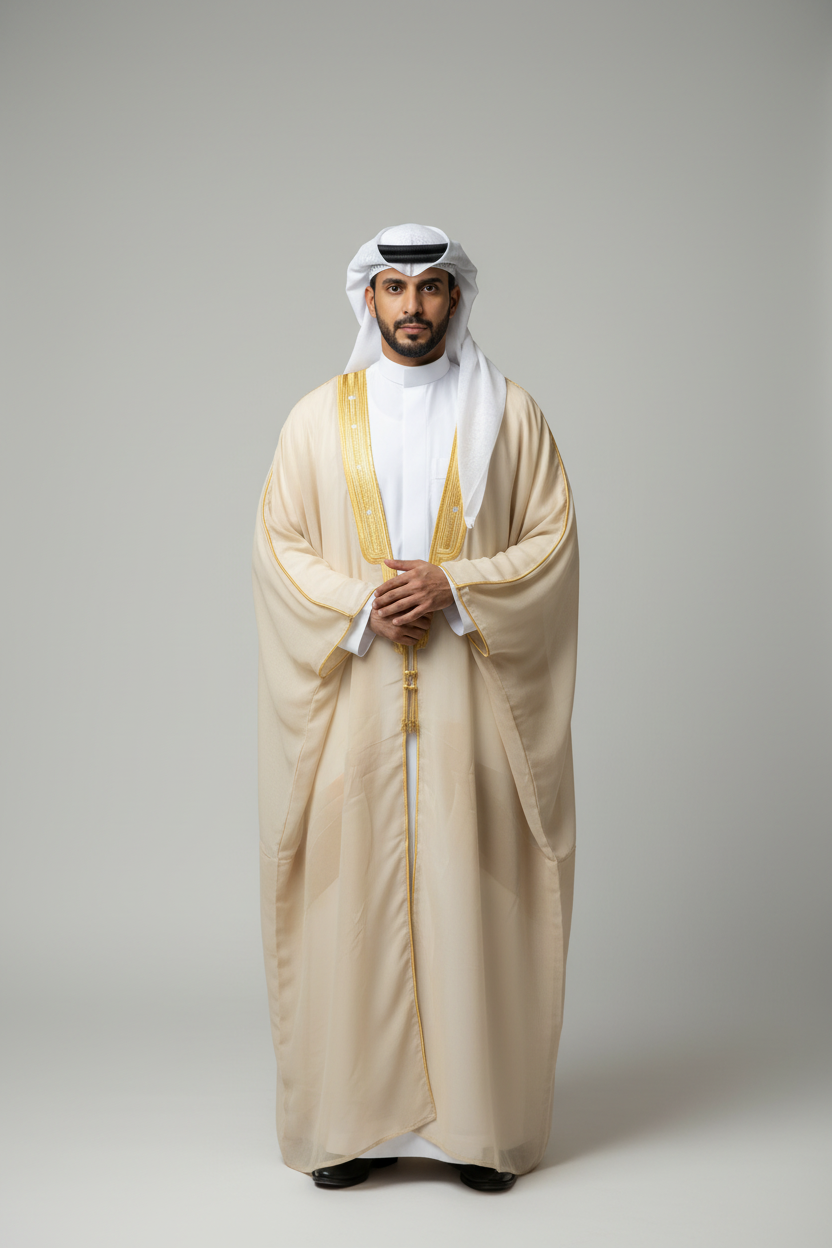 Bisht - beige helkropp, studiobakgrund