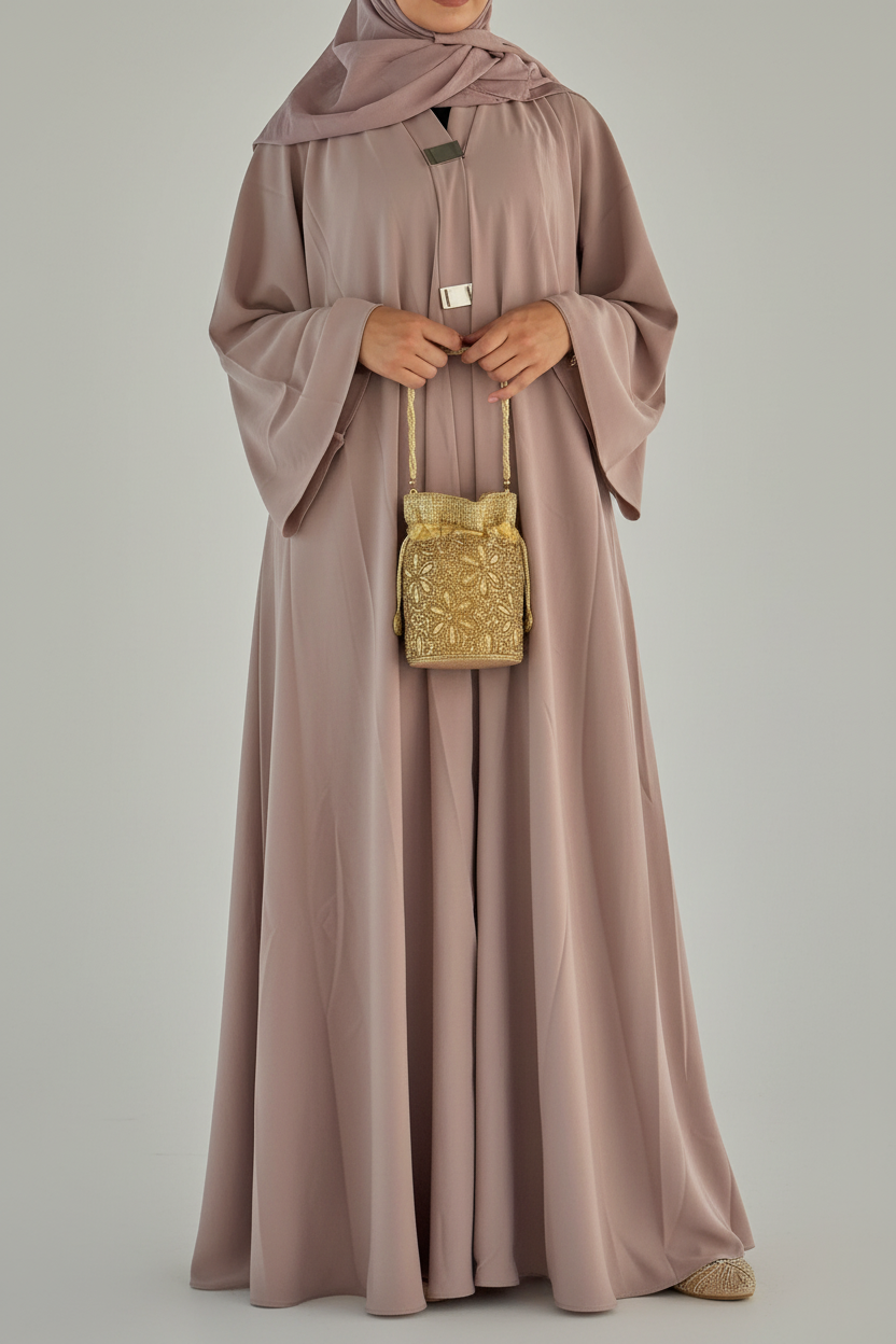 Abaya Diana Klosha - beige helkropp, studiobakgrund