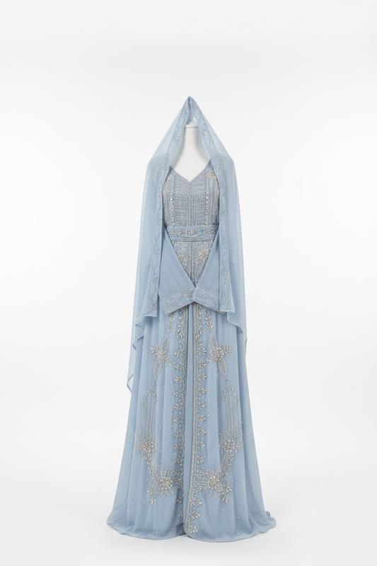 Kaftan med slöja vit bakgrund