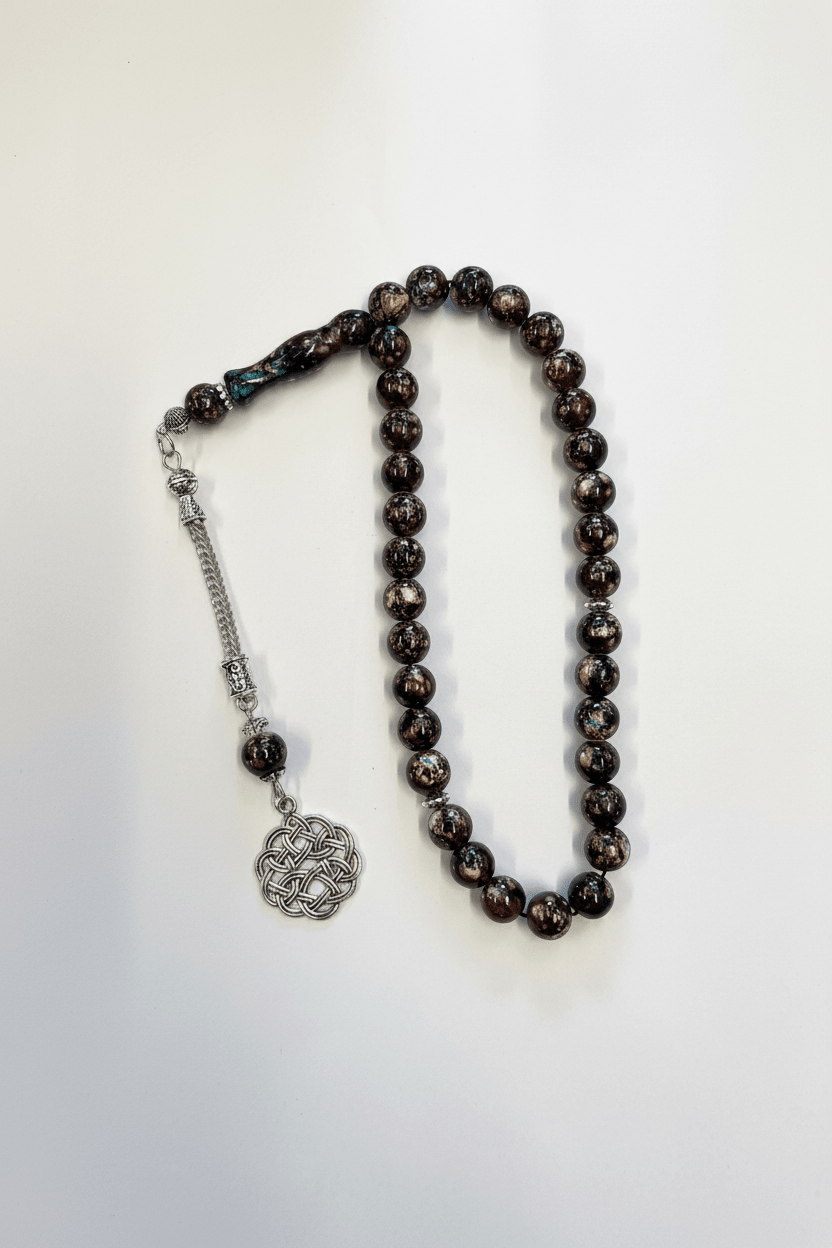 Tasbih – Brun Iriserade Pärlor med Keltisk Knutberlock - AbayaDubai