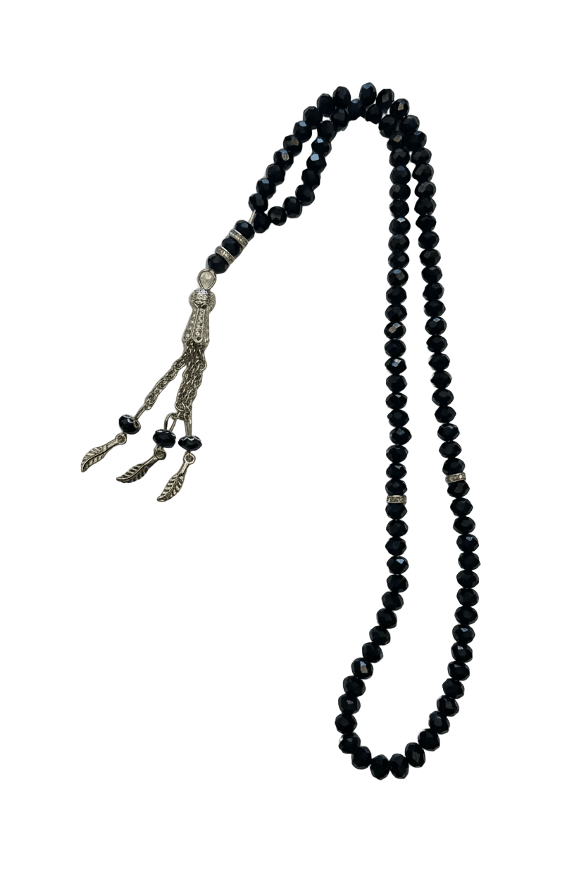 Tasbih – Svärta Kristallpärlor med Silverdetaljer - AbayaDubai